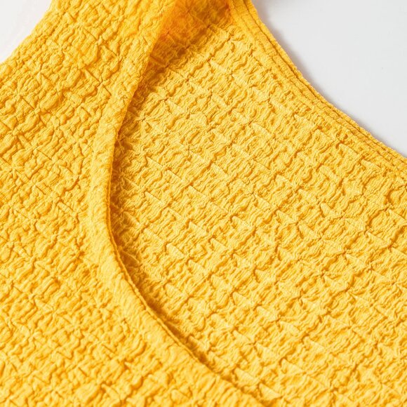 Yellow Crinkled U Neck Tank Top and Wide Leg Pants Set - Picture 11 of 15